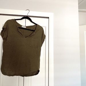 Nordstrom Army/Olive green t-shirt with V cut.